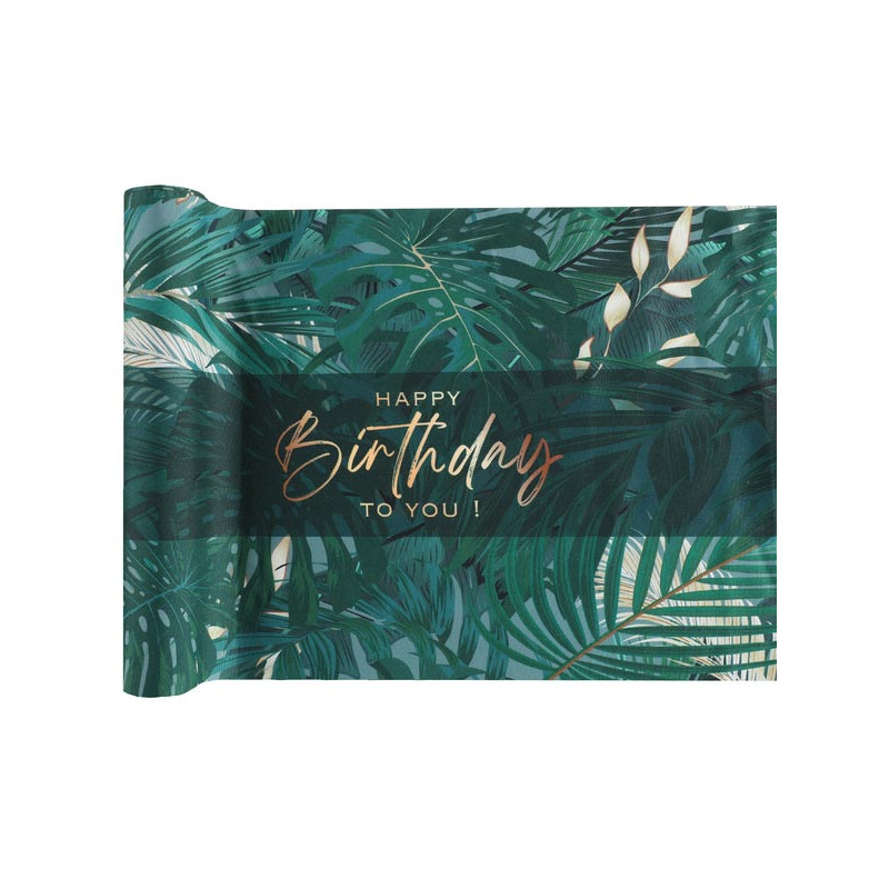 Chemin de table Happy Birthday thème tropical Chemin de table Happy Birthday thème tropical