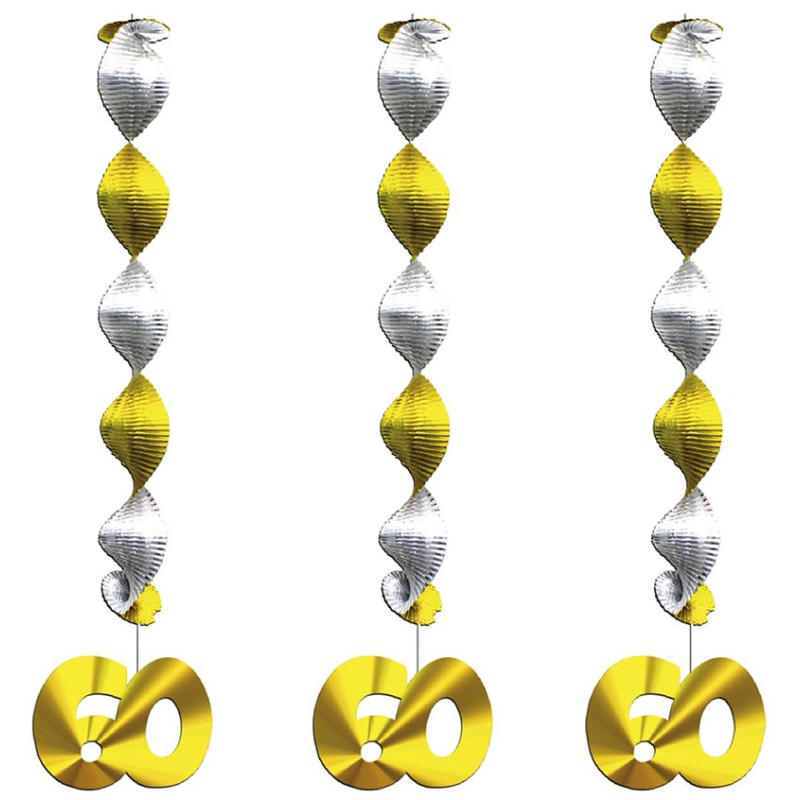 Guirlande anniversaire 60 ans à suspendre or-argent Guirlande anniversaire 60 ans à suspendre or-argent