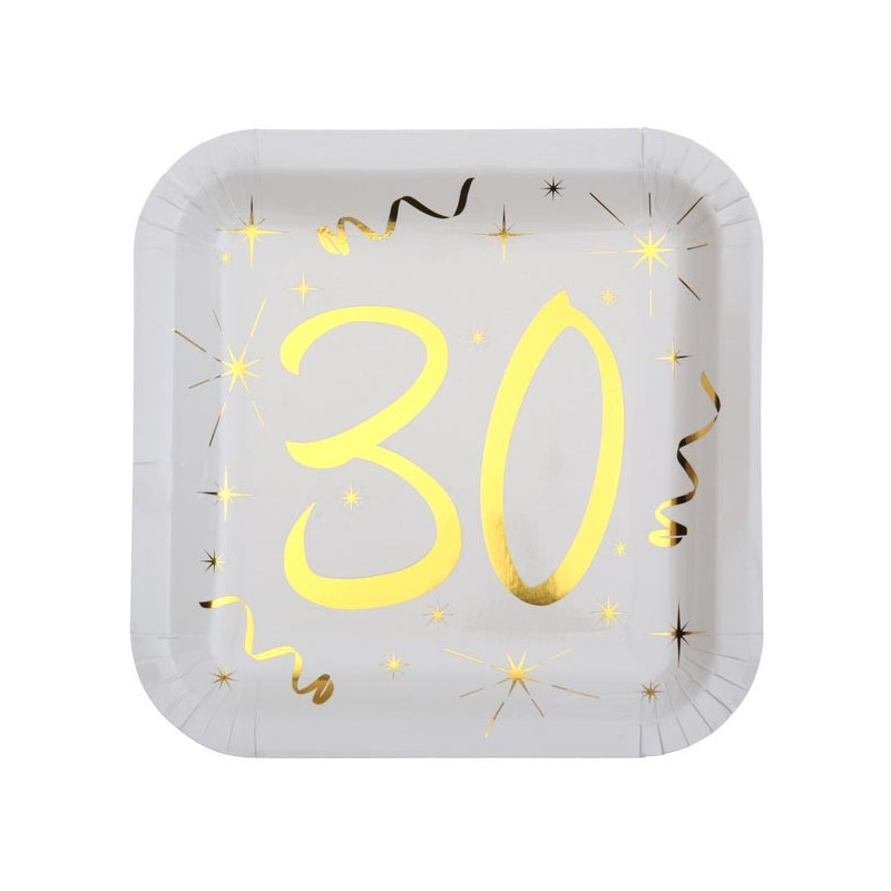 Assiettes carrées en carton pour anniversaire 30 ans