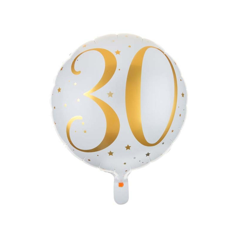 Ballon mylar 30 ans gonflable à l'hélium or et blanc