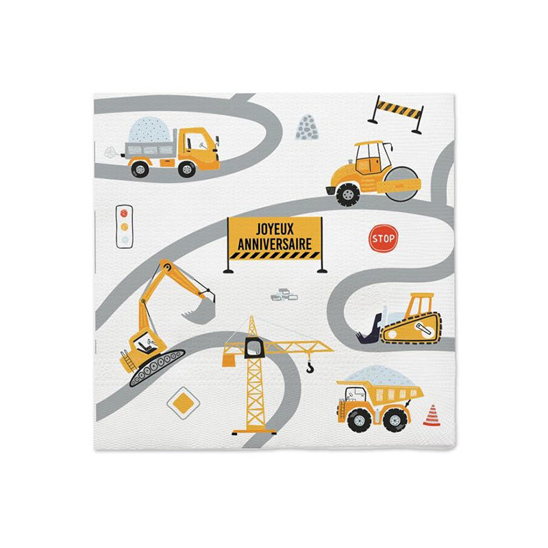 Serviette anniversaire thème chantier et construction Serviette anniversaire thème chantier et construction
