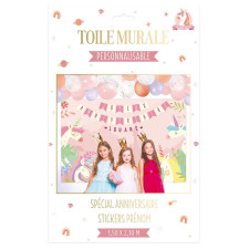 Toile de fond anniversaire personnalisée thème licorne