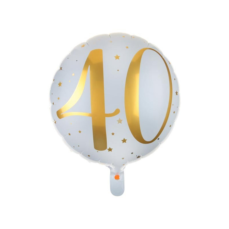 Ballon hélium 40 ans en aluminium blanc et or