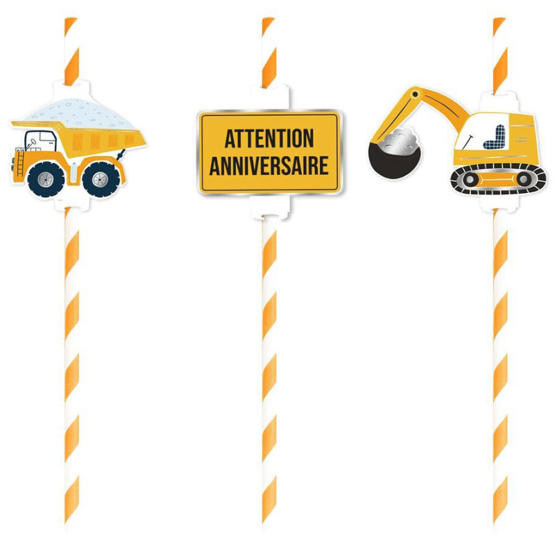 Pailles anniversaire engins de chantier en carton Pailles anniversaire engins de chantier en carton