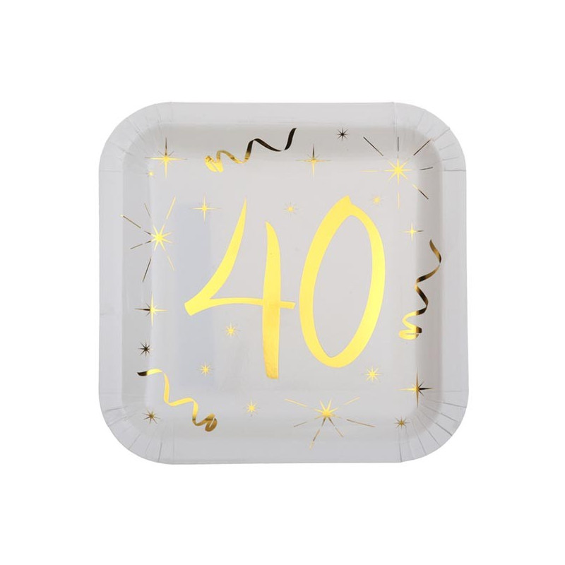Assiettes carrées 40 ans pour anniversaire dorées