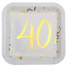 Assiettes carrées 40 ans pour anniversaire dorées