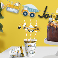 Gobelet anniversaire chantier avec pailles Gobelet anniversaire chantier avec pailles