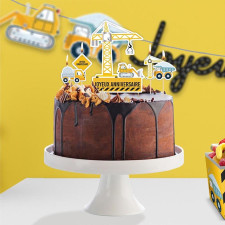 Décoration gâteau d'anniversaire thème chantier avec bougies