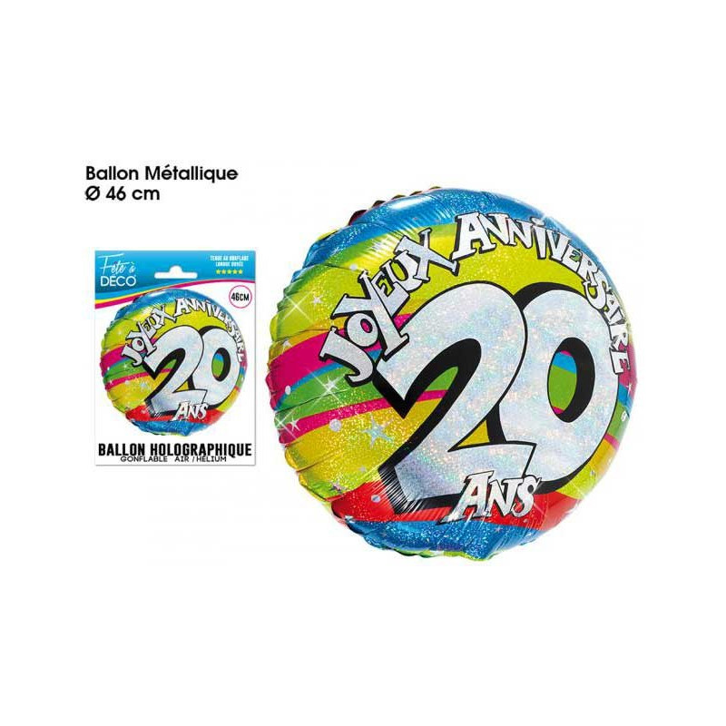 Ballon d'anniversaire 20 ans en aluminium gonflable à l'helium