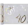 Chemin de table pour table d'anniversaire 40 ans blanc et or Chemin de table pour table d'anniversaire 40 ans blanc et or