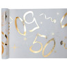 Chemin de table pour déco de table d'anniversaire 50 ans blanc et or Chemin de table pour déco de table d'anniversaire 50 ans blanc et or