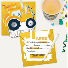 Carte invitation anniversaire thème engins de chantier