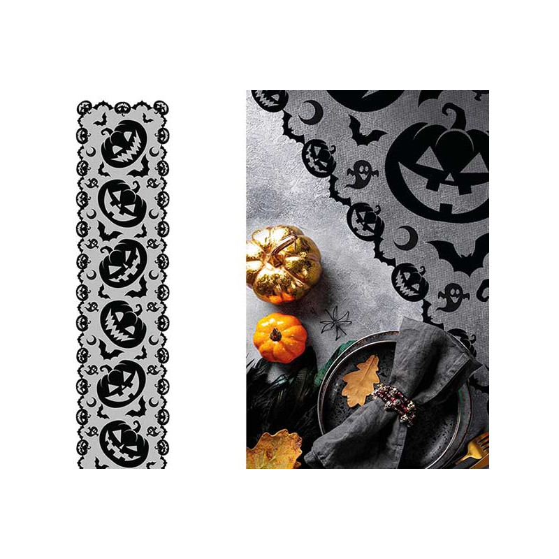 Chemin de table Halloween noir citrouille en tissu