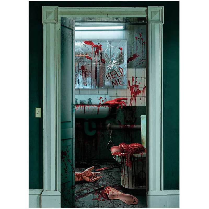 Déco de porte Halloween salle de bain ensanglantée