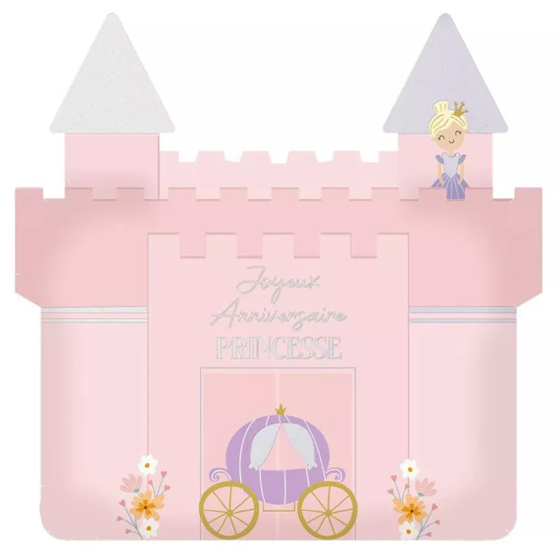 Ensemble De Vaisselle De Fête Château Princesse Rose - 16 Assiettes, Gobelets Et Serviettes Pour Anniversaire Enfant