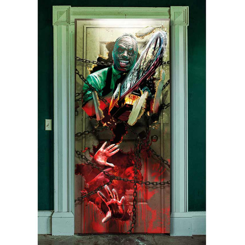Déco de porte Halloween tueur à la tronçonneuse Déco de porte Halloween tueur à la tronçonneuse