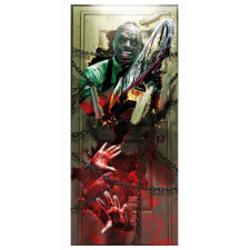 Décoration de porte Halloween facile tueur masqué avec tronçonneuse Décoration de porte Halloween facile tueur masqué avec tronçonneuse