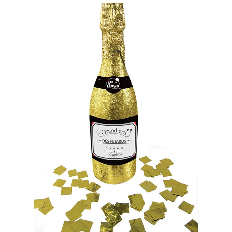 Bouteille de Champagne lance confettis or