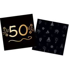 Serviettes pour anniversaire 50 ans noires et or