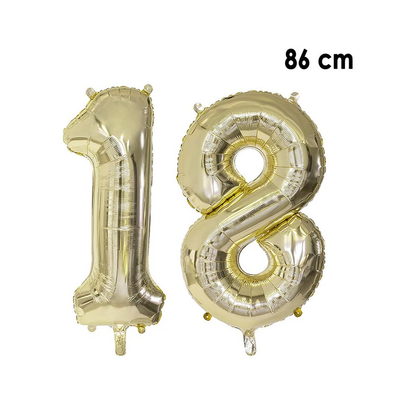 Ballons 18 ans géants couleur or pour décoration d'anniversaire