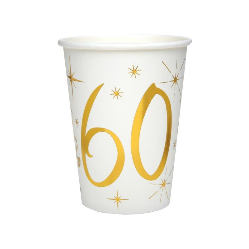 Gobelets en carton pour anniversaire 60 ans couleur or