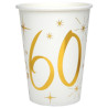 Gobelets en carton pour anniversaire 60 ans couleur or