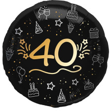 Ballon 40 ans hélium anniversaire noir et or