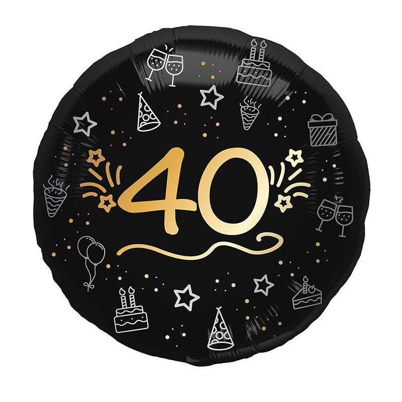 Ballon 40 ans hélium anniversaire noir et or