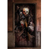 Décoration Halloween de porte avec assassin armé d'une hache