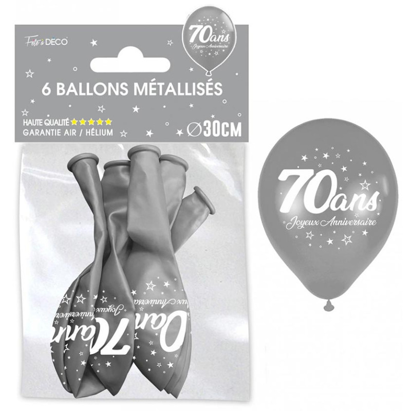 Ballons 70 ans anniversaire couleur argent