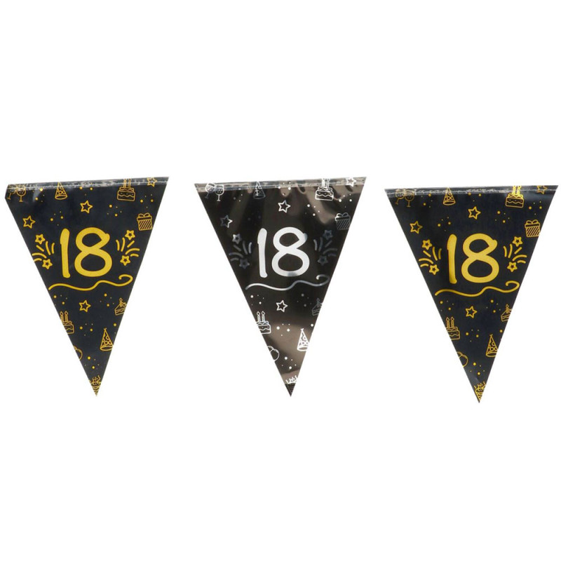 Guirlande anniversaire 18 ans noire, or et argent Guirlande anniversaire 18 ans noire, or et argent