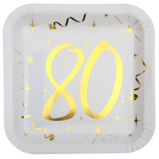 Assiettes 80 ans en carton carrées pour anniversaire