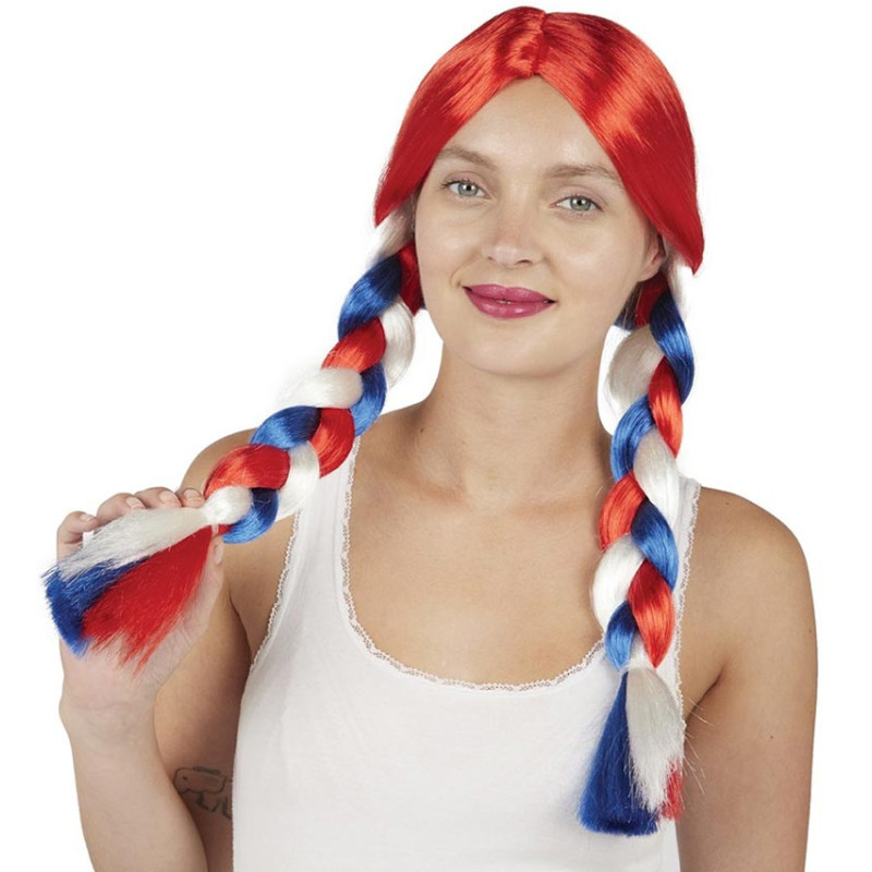 Perruque bleu blanc rouge femme Perruque bleu blanc rouge femme