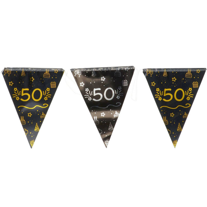 Guirlande anniversaire 50 ans noire, or et argent