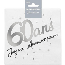 Serviette 60 ans anniversaire chic couleur argent