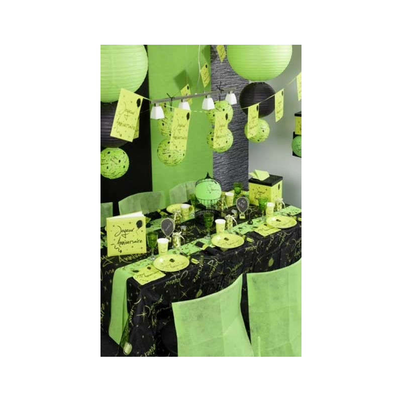 Nappe Anniversaire Noir/Vert 145x250 cm