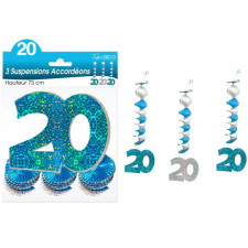 Décoration à suspendre 20 ans bleues anniversaire.