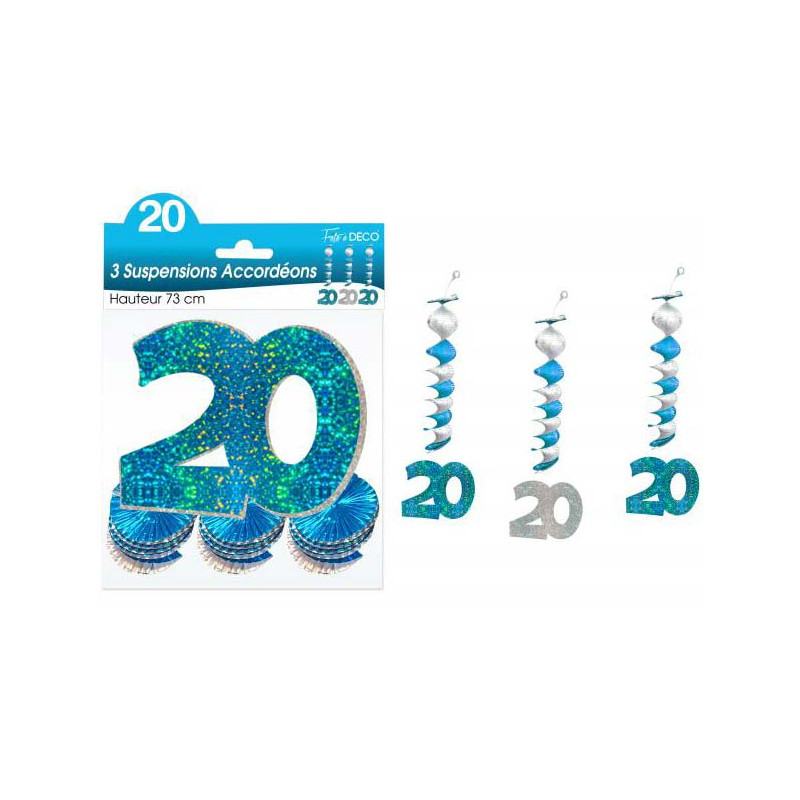 Décoration à suspendre 20 ans bleues anniversaire.