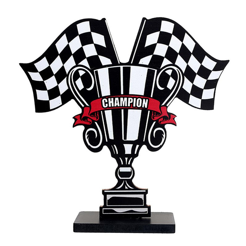 Centre de table trophée et drapeau à damier Centre de table trophée et drapeau à damier