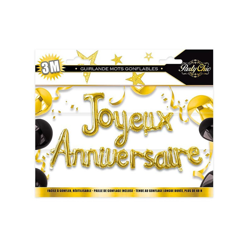 Guirlande joyeux anniversaire dorée en ballons Guirlande joyeux anniversaire dorée en ballons