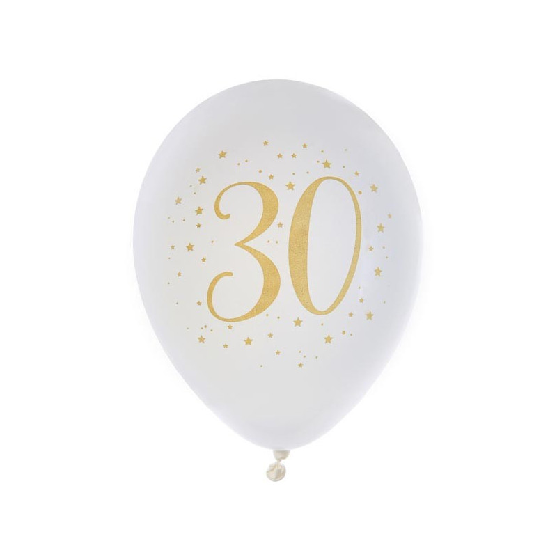 Sachet de 5 ballons anniversaire 30 ans brillant, 13 pouces