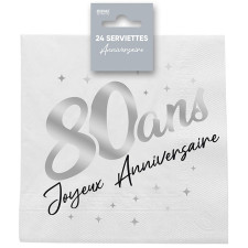 Serviette 80 ans anniversaire chic couleur argent