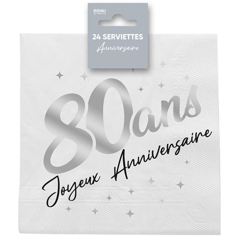 Serviette 80 ans anniversaire chic couleur argent Serviette 80 ans anniversaire chic couleur argent