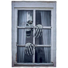 Décoration fenêtre Halloween squelette enfermé