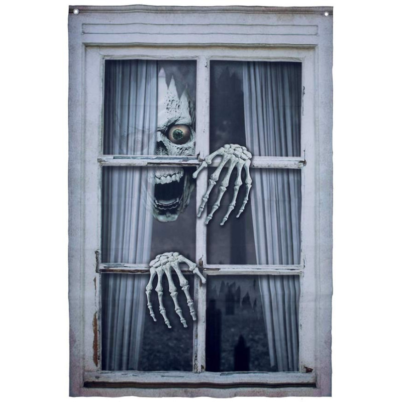 Décoration fenêtre Halloween squelette enfermé Décoration fenêtre Halloween squelette enfermé