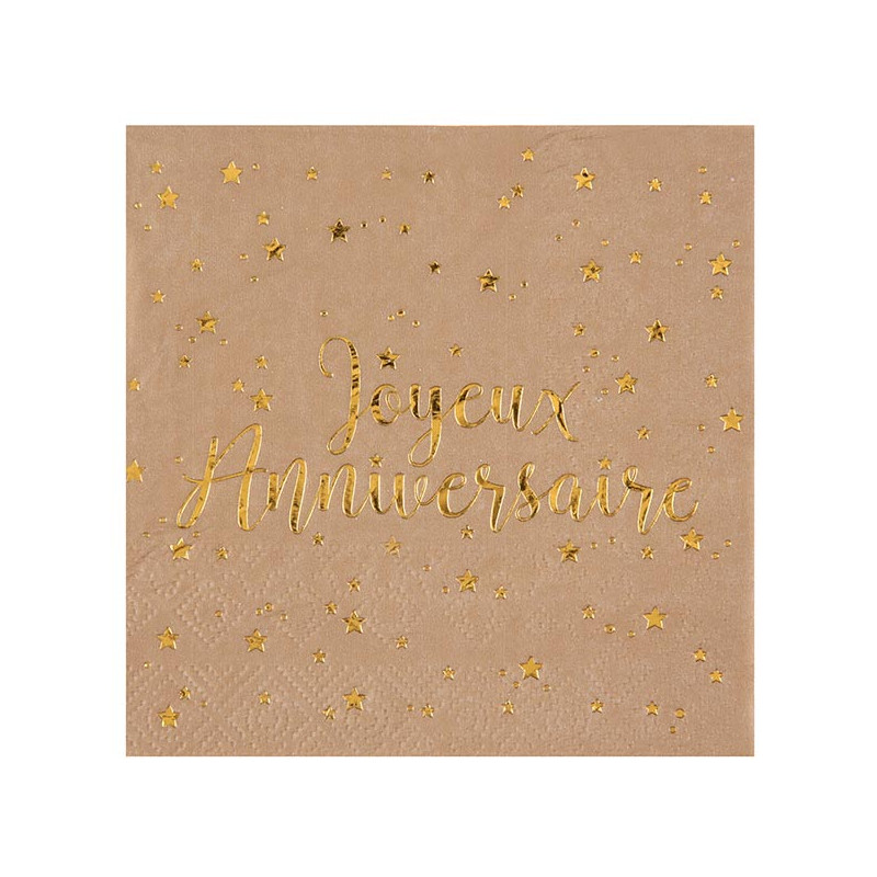 Grande serviette joyeux anniversaire kraft et or