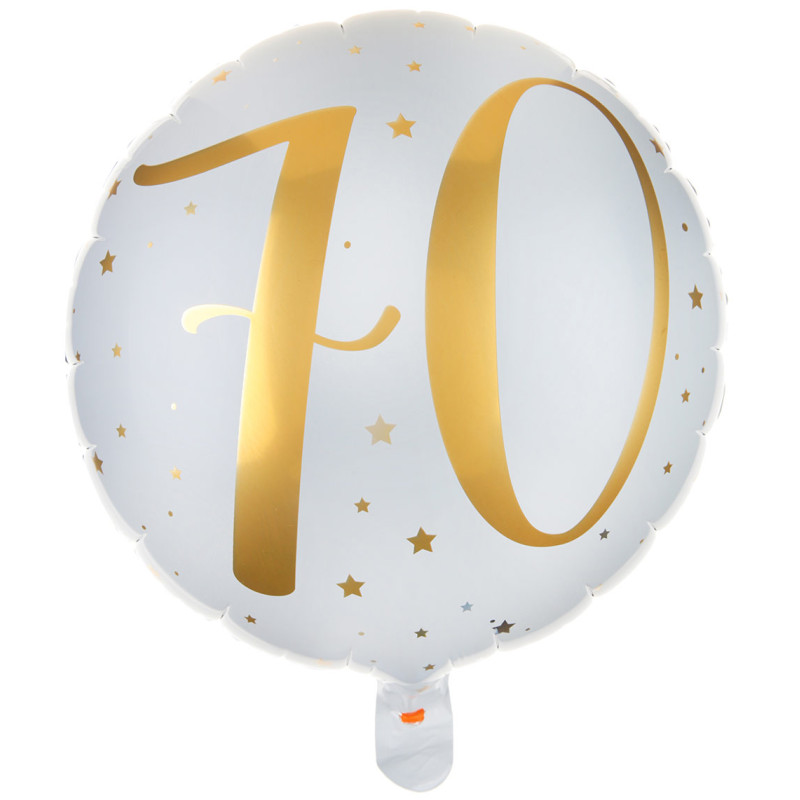 Ballon 70 ans hélium blanc et or