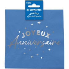 Serviette Joyeux Anniversaire bleue en papier