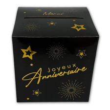 Tirelire Joyeux Anniversaire noir et or