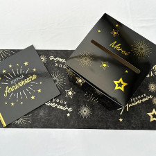 Urne Joyeux Anniversaire noir et or pour décoration